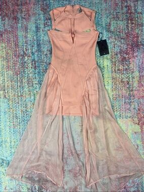 UNIF Blush Pink High-Low Mesh Panel Dress